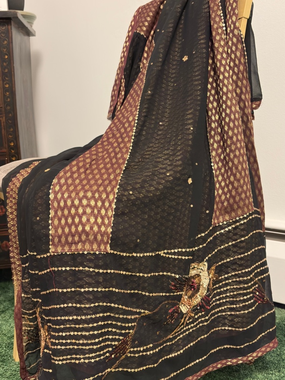 Designer Black & Maroon Sequin Sari